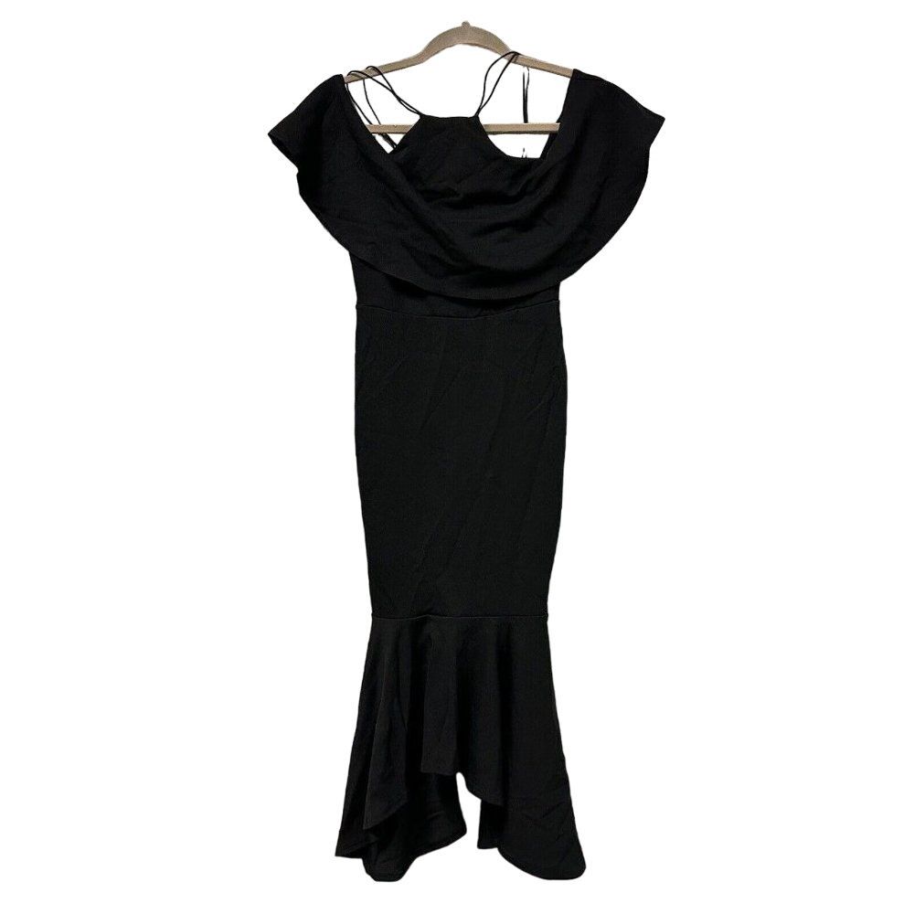 ASOS Mermaid‎ Cut Dress Womens Size 2 Black Ruffle Cocktail Formal Dress Strappy